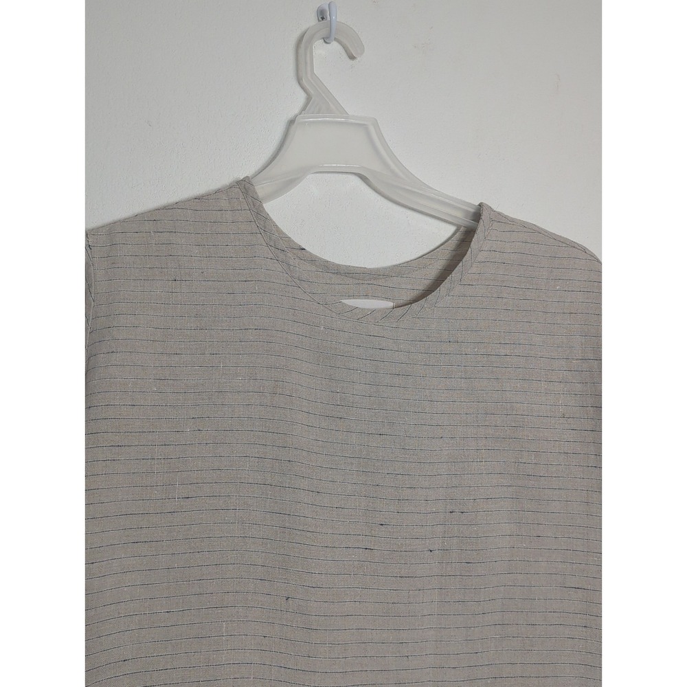 FLAX by Jeanne Engelhart Linen Striped Shirt Top Medium Quiet Luxury Old Money - Picture 2 of 7